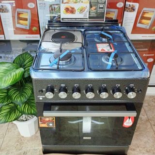 Mika Standing Cookers 3+1 60*60 with Electric Oven @37,500 Black body Stainless Steel Top