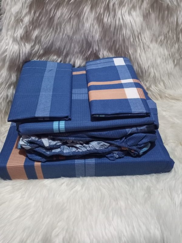 Pure cotton 3pc bedsheets 6by7 Striped Blue